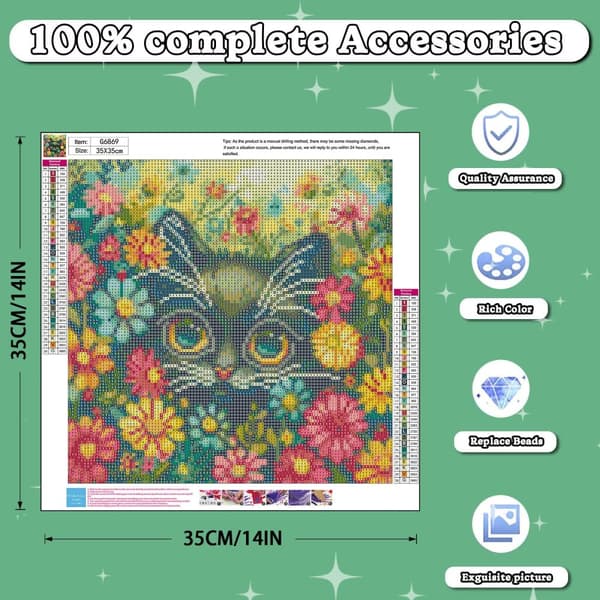 Bomclap Cat Diamond Art Kits för Vuxna – Katter 5D Full Rund Drill Blommorsmålning. DIY Hemdeko & Hantverk Gåva (14x14 tum)