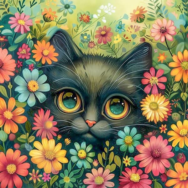 Bomclap Cat Diamond Art Kits för Vuxna – Katter 5D Full Rund Drill Blommorsmålning. DIY Hemdeko & Hantverk Gåva (14x14 tum)