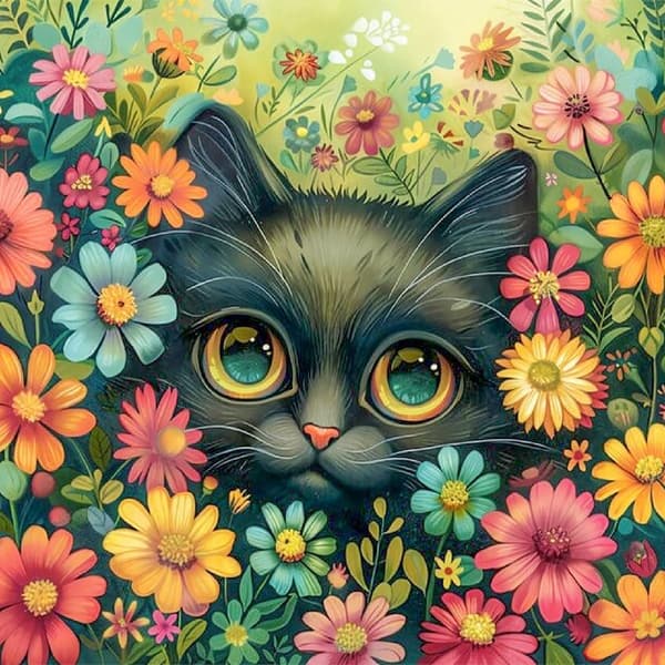 Bomclap Cat Diamond Art Kits för Vuxna – Katter 5D Full Rund Drill Blommorsmålning. DIY Hemdeko & Hantverk Gåva (14x14 tum)