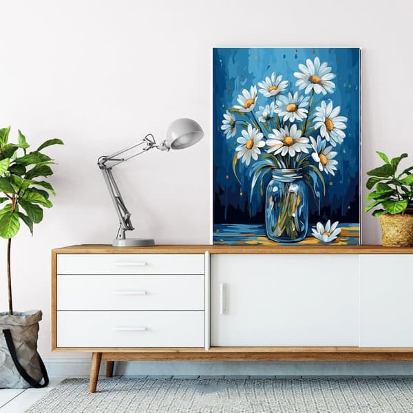 Bomclap Vas med Prästkrage 5D Diamond Painting - Full Drill DIY Pyssel för Väggdekoration 30x40 cm