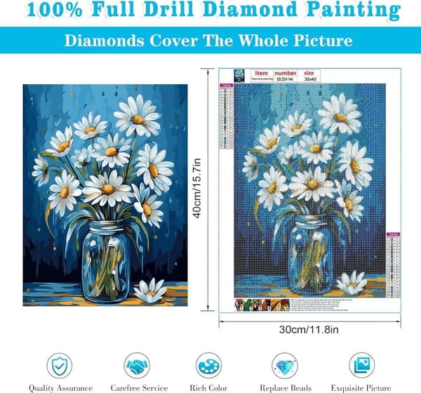 Bomclap Vas med Prästkrage 5D Diamond Painting - Full Drill DIY Pyssel för Väggdekoration 30x40 cm