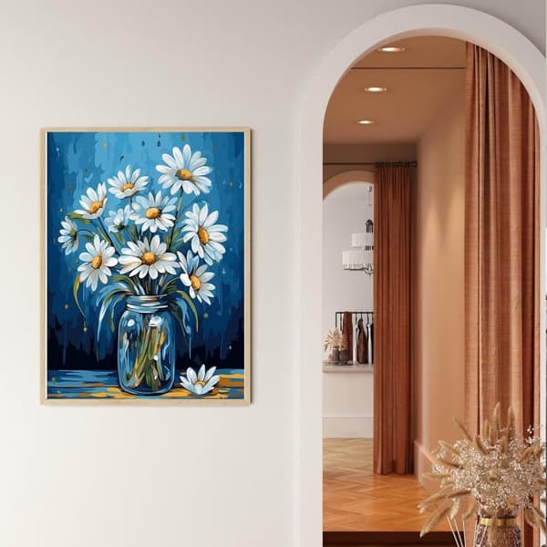 Bomclap Vas med Prästkrage 5D Diamond Painting - Full Drill DIY Pyssel för Väggdekoration 30x40 cm