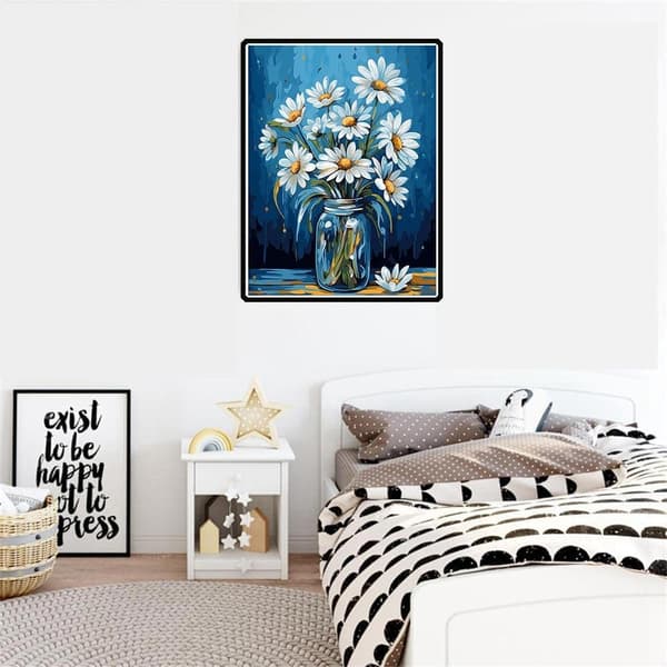 Bomclap Vas med Prästkrage 5D Diamond Painting - Full Drill DIY Pyssel för Väggdekoration 30x40 cm