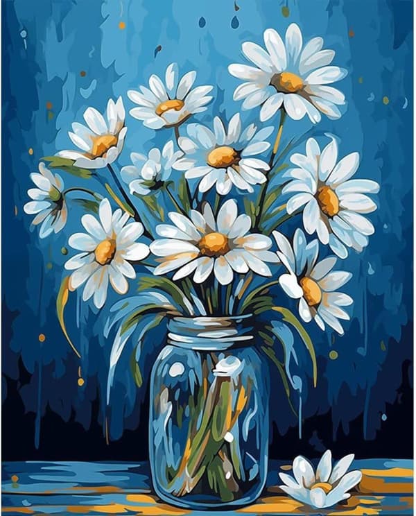 Bomclap Vas med Prästkrage 5D Diamond Painting - Full Drill DIY Pyssel för Väggdekoration 30x40 cm