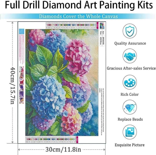 Bomclap Hortensia Blommor 5D Diamond Art - Full Drill Nybörjarkit med Smyckespärlor 30x40 cm