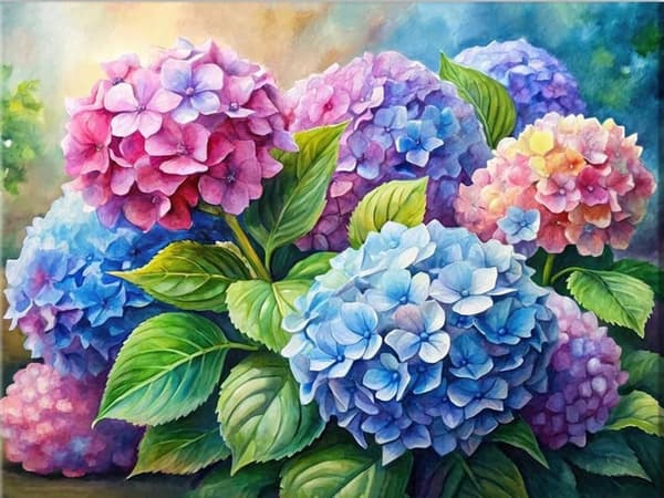 Bomclap Hortensia Blommor 5D Diamond Art - Full Drill Nybörjarkit med Smyckespärlor 30x40 cm
