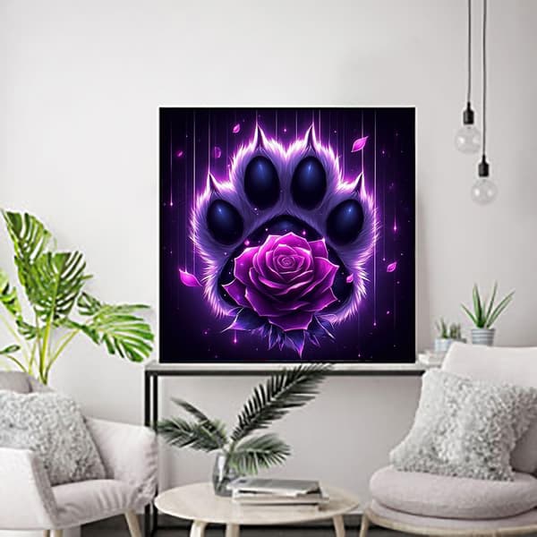 Bomclap Diamond Painting – Mystiskt Purpurrosa Paw - och Rose DIY 5D Diamantmålning för Vuxna & Nybörjare, 30x30cm