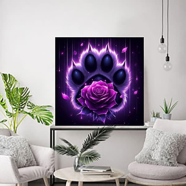 Bomclap Diamond Painting – Mystiskt Purpurrosa Paw - och Rose DIY 5D Diamantmålning för Vuxna & Nybörjare, 30x30cm