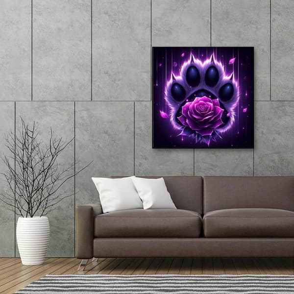 Bomclap Diamond Painting – Mystiskt Purpurrosa Paw - och Rose DIY 5D Diamantmålning för Vuxna & Nybörjare, 30x30cm