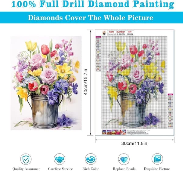 Bomclap Färgglada Blommor i Hink 5D - Full Drill DIY Smyckespärlkonst 30x40 cm