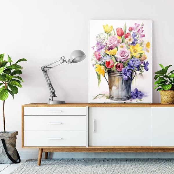 Bomclap Färgglada Blommor i Hink 5D - Full Drill DIY Smyckespärlkonst 30x40 cm
