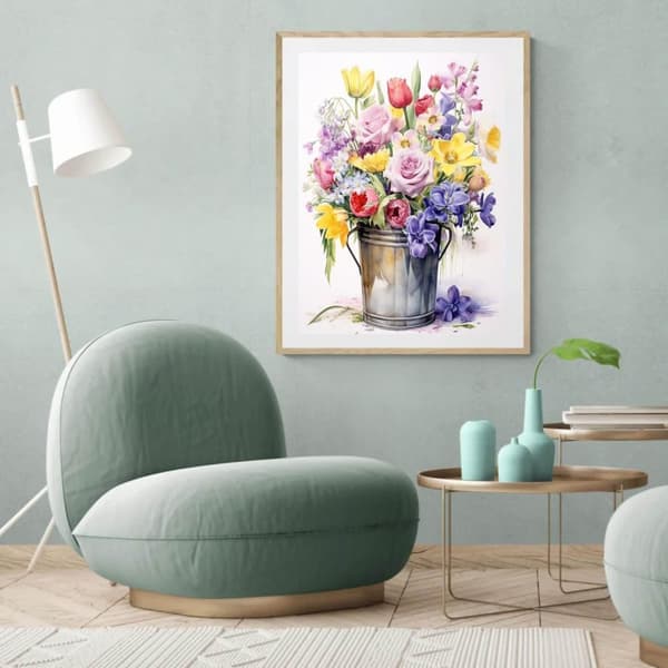 Bomclap Färgglada Blommor i Hink 5D - Full Drill DIY Smyckespärlkonst 30x40 cm