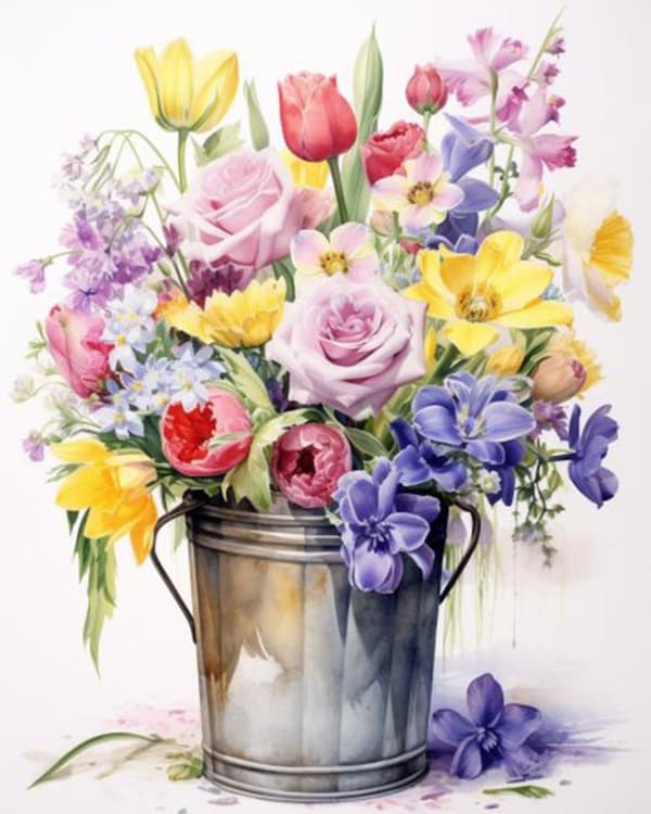 Bomclap Färgglada Blommor i Hink 5D - Full Drill DIY Smyckespärlkonst 30x40 cm
