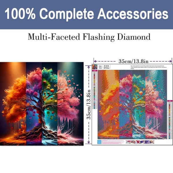 Bomclap Diamond Painting – Färgsprakande Fyr säsongs Träd DIY 5D Diamantmålning för Vuxna & Nybörjare, 30x30cm