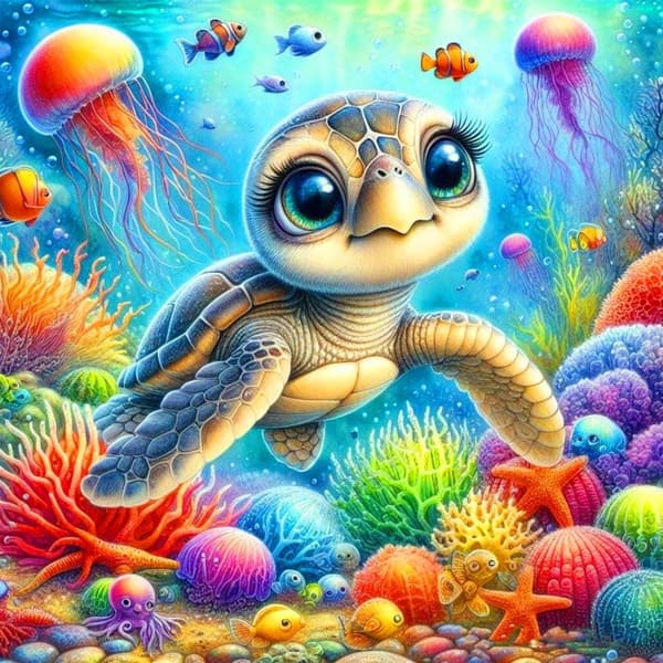 Bomclap Diamond Painting – Söt Baby Sköldpadda i Färgsprakande Under vattens Värld DIY 5D Diamantmålning för Vuxna & Nybörjare, 30x30cm