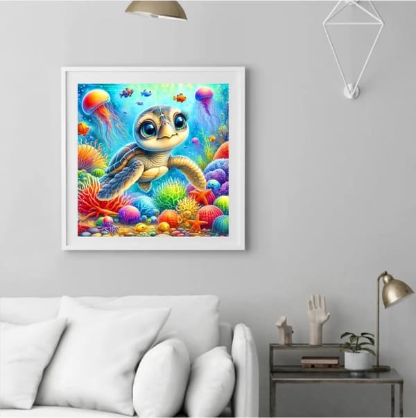 Bomclap Diamond Painting – Söt Baby Sköldpadda i Färgsprakande Under vattens Värld DIY 5D Diamantmålning för Vuxna & Nybörjare, 30x30cm