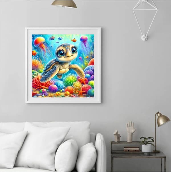 Bomclap Diamond Painting – Söt Baby Sköldpadda i Färgsprakande Under vattens Värld DIY 5D Diamantmålning för Vuxna & Nybörjare, 30x30cm