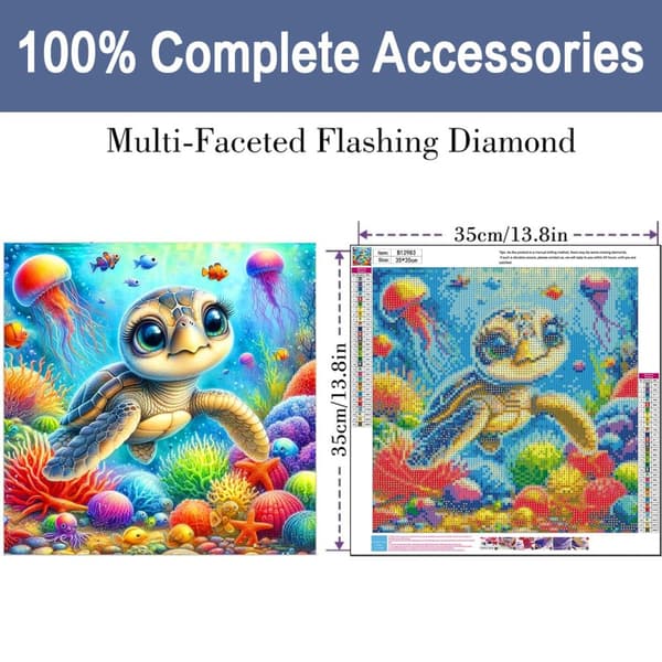 Bomclap Diamond Painting – Söt Baby Sköldpadda i Färgsprakande Under vattens Värld DIY 5D Diamantmålning för Vuxna & Nybörjare, 30x30cm
