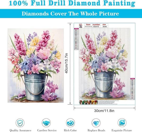 Bomclap Runda Blomsterhinkar 5D Diamantmålning - Full Drill DIY Konstpärlekit 30x40 cm