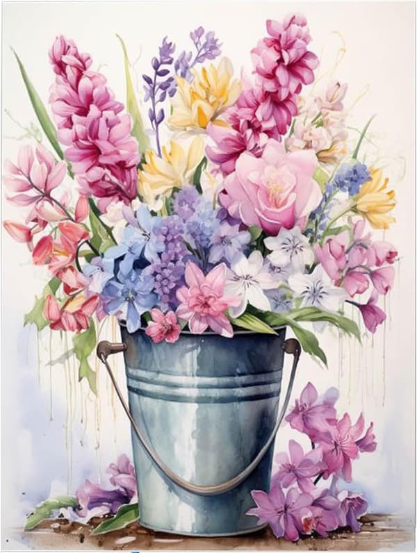Bomclap Runda Blomsterhinkar 5D Diamantmålning - Full Drill DIY Konstpärlekit 30x40 cm