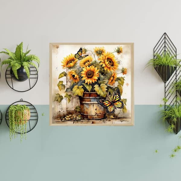 Bomclap Solrosor Diamantmålning för Vuxna – Fjärilar Diamond Art Kits för Beginners. Full Drill Rund Gemsmålning Hemdeko & Gåva (14x14 tum).