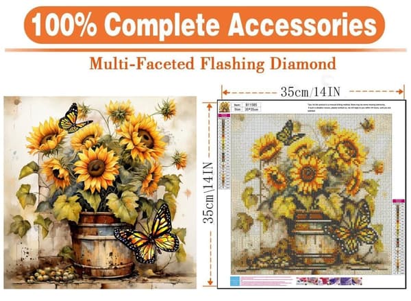 Bomclap Solrosor Diamantmålning för Vuxna – Fjärilar Diamond Art Kits för Beginners. Full Drill Rund Gemsmålning Hemdeko & Gåva (14x14 tum).