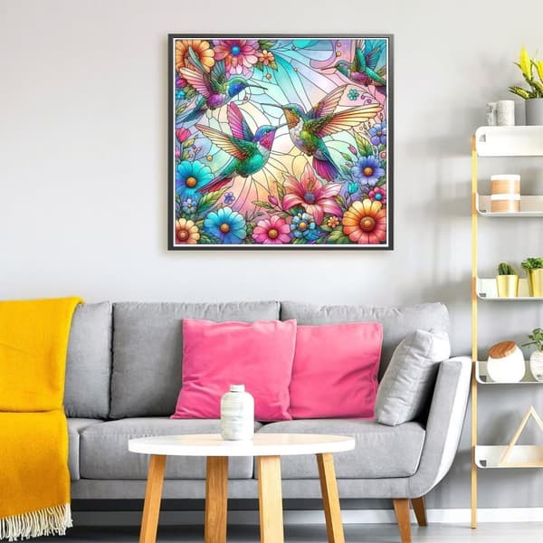 Bomclap Målat Glas Kolibri 5D Diamantkonst - Runda Full Drill DIY Väggdekoration 35x35 cm