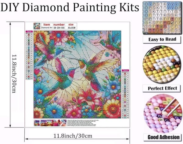 Bomclap Målat Glas Kolibri 5D Diamantkonst - Runda Full Drill DIY Väggdekoration 35x35 cm