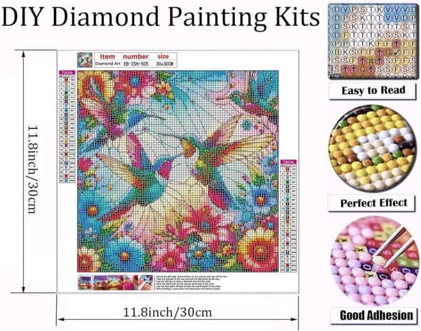 Bomclap Målat Glas Kolibri 5D Diamantkonst - Runda Full Drill DIY Väggdekoration 35x35 cm