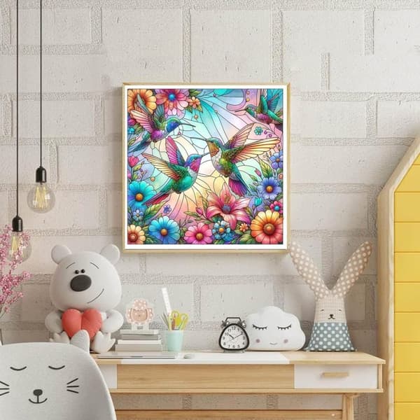 Bomclap Målat Glas Kolibri 5D Diamantkonst - Runda Full Drill DIY Väggdekoration 35x35 cm