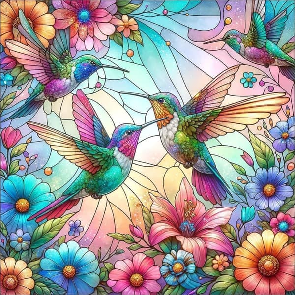 Bomclap Målat Glas Kolibri 5D Diamantkonst - Runda Full Drill DIY Väggdekoration 35x35 cm