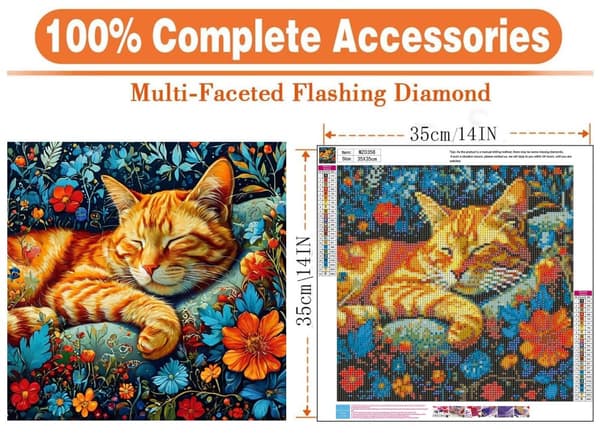 Bomclap Diamond Art Kits för Vuxna – Katt Diamantmålning för Beginners. DIY 5D Full Drill Rund Diamantkonst till Hemdekor & Gåva (14x14 tum)