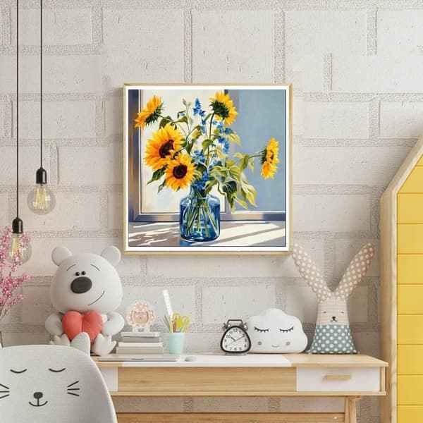 Bomclap Solrosor i Glasflaska 5D Diamond Painting - Full Drill DIY Smyckespärlkonst 35x35 cm