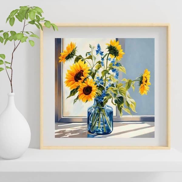 Bomclap Solrosor i Glasflaska 5D Diamond Painting - Full Drill DIY Smyckespärlkonst 35x35 cm