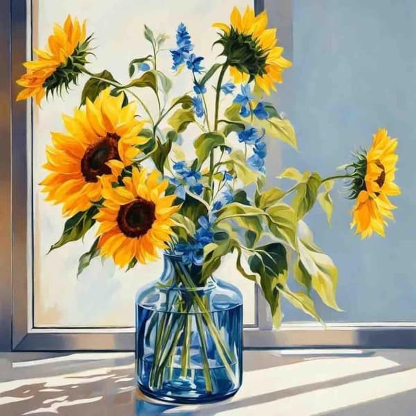 Bomclap Solrosor i Glasflaska 5D Diamond Painting - Full Drill DIY Smyckespärlkonst 35x35 cm