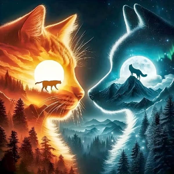 Bomclap Diamond Painting – Katts och Vargs Duel under Sol och Måne DIY 5D Diamantmålning för Vuxna & Nybörjare, 30x30cm