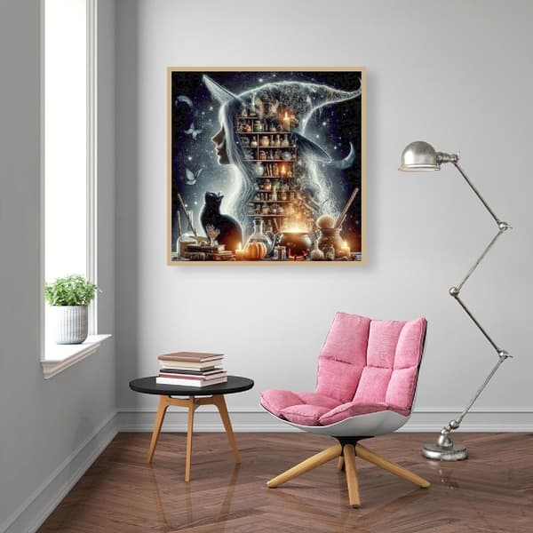 Bomclap Diamond Painting – Magisk Häxa med Sin Samling av Magiska Ting i Nattens Glans DIY 5D Diamantmålning för Vuxna & Nybörjare, 30x30cm