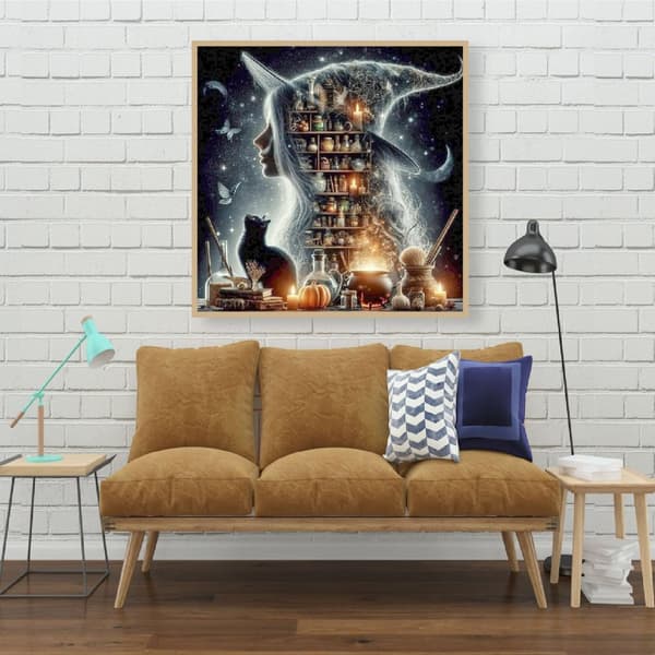 Bomclap Diamond Painting – Magisk Häxa med Sin Samling av Magiska Ting i Nattens Glans DIY 5D Diamantmålning för Vuxna & Nybörjare, 30x30cm