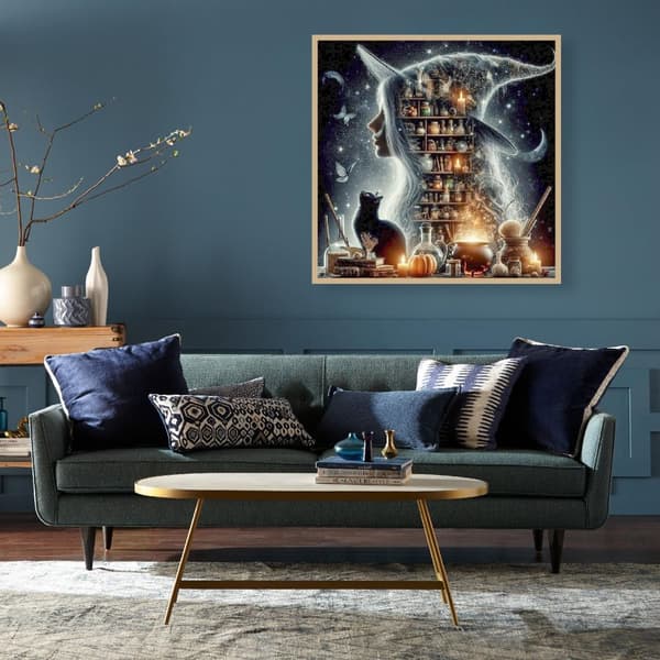 Bomclap Diamond Painting – Magisk Häxa med Sin Samling av Magiska Ting i Nattens Glans DIY 5D Diamantmålning för Vuxna & Nybörjare, 30x30cm