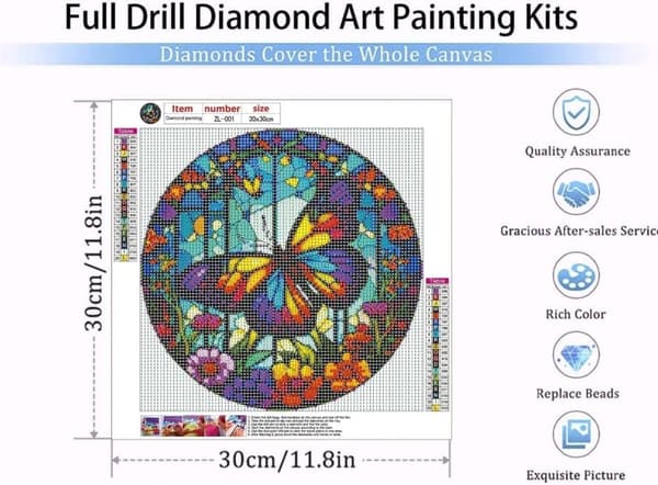 Bomclap Fjärilsblommor 5D Diamantmålning - Full Drill DIY Konstpärlekit för Avkoppling