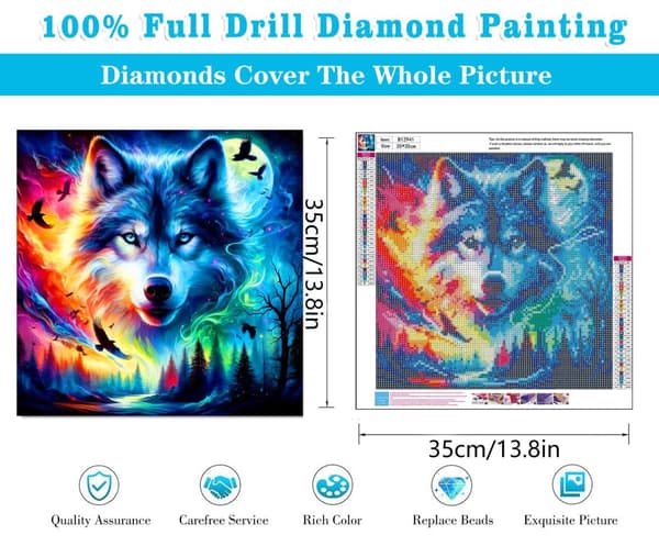Bomclap Diamond Painting – Fantastisk Varg i Måneskens - och Stjärnklotets Glans DIY 5D Diamantmålning för Vuxna & Nybörjare, 30x30cm