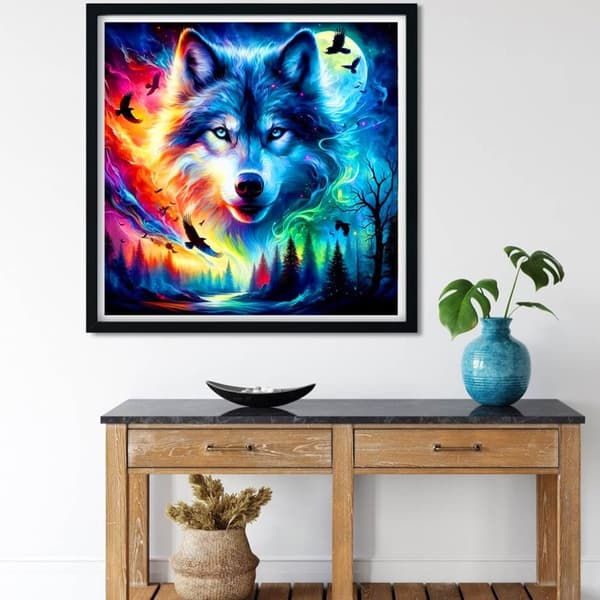 Bomclap Diamond Painting – Fantastisk Varg i Måneskens - och Stjärnklotets Glans DIY 5D Diamantmålning för Vuxna & Nybörjare, 30x30cm