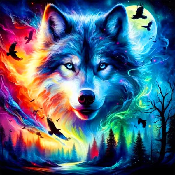 Bomclap Diamond Painting – Fantastisk Varg i Måneskens - och Stjärnklotets Glans DIY 5D Diamantmålning för Vuxna & Nybörjare, 30x30cm