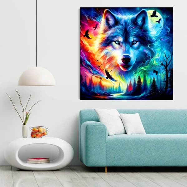Bomclap Diamond Painting – Fantastisk Varg i Måneskens - och Stjärnklotets Glans DIY 5D Diamantmålning för Vuxna & Nybörjare, 30x30cm