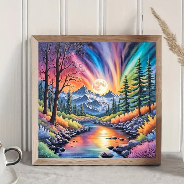 Bomclap Diamond Painting – Magisk Naturscen under Nordiska Ljus i Månskenssken DIY 5D Diamantmålning för Vuxna & Nybörjare, 30x30cm