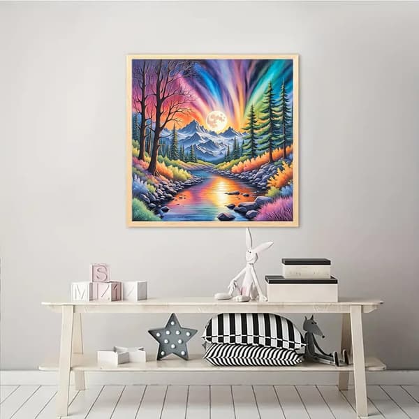 Bomclap Diamond Painting – Magisk Naturscen under Nordiska Ljus i Månskenssken DIY 5D Diamantmålning för Vuxna & Nybörjare, 30x30cm