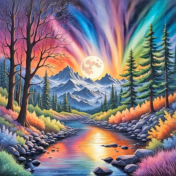Bomclap Diamond Painting – Magisk Naturscen under Nordiska Ljus i Månskenssken DIY 5D Diamantmålning för Vuxna & Nybörjare, 30x30cm