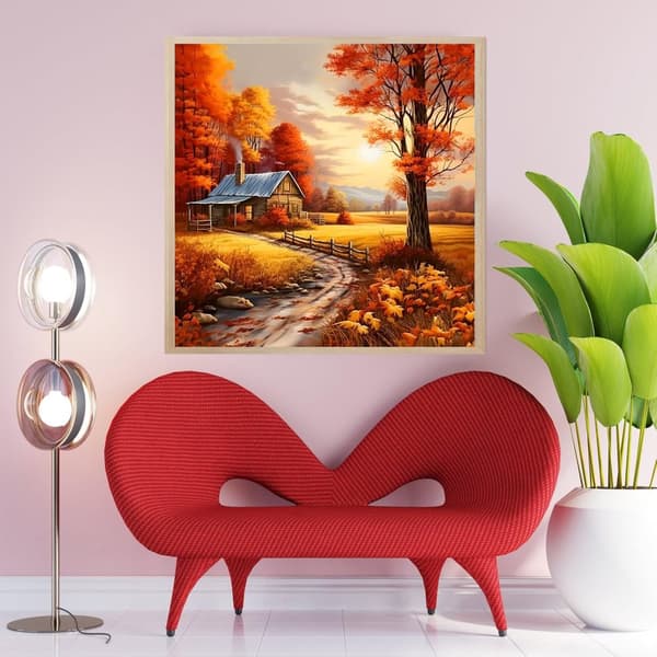 Bomclap 5D Höstlante Diamantkonstkit för Vuxna – DIY Landskapsdiamantmålning! Full Round Drill – Hemmawall Decor 35.5x35.5cm. Kvällsfärgade ängar & la