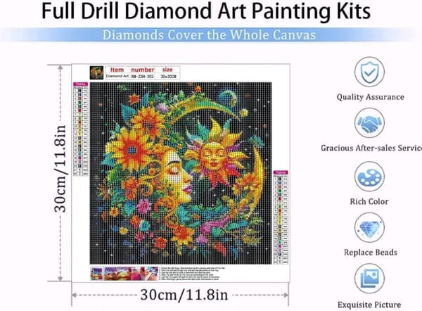 Bomclap Sol & Måne 5D Diamond Art - Full Drill Konstverk med Smyckespärlor 35x35 cm
