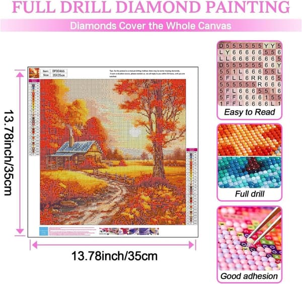 Bomclap Diamond Painting – Herlig Höstkväll vid Lantligt Hus DIY 5D Diamantmålning för Vuxna & Nybörjare, 30x30cm